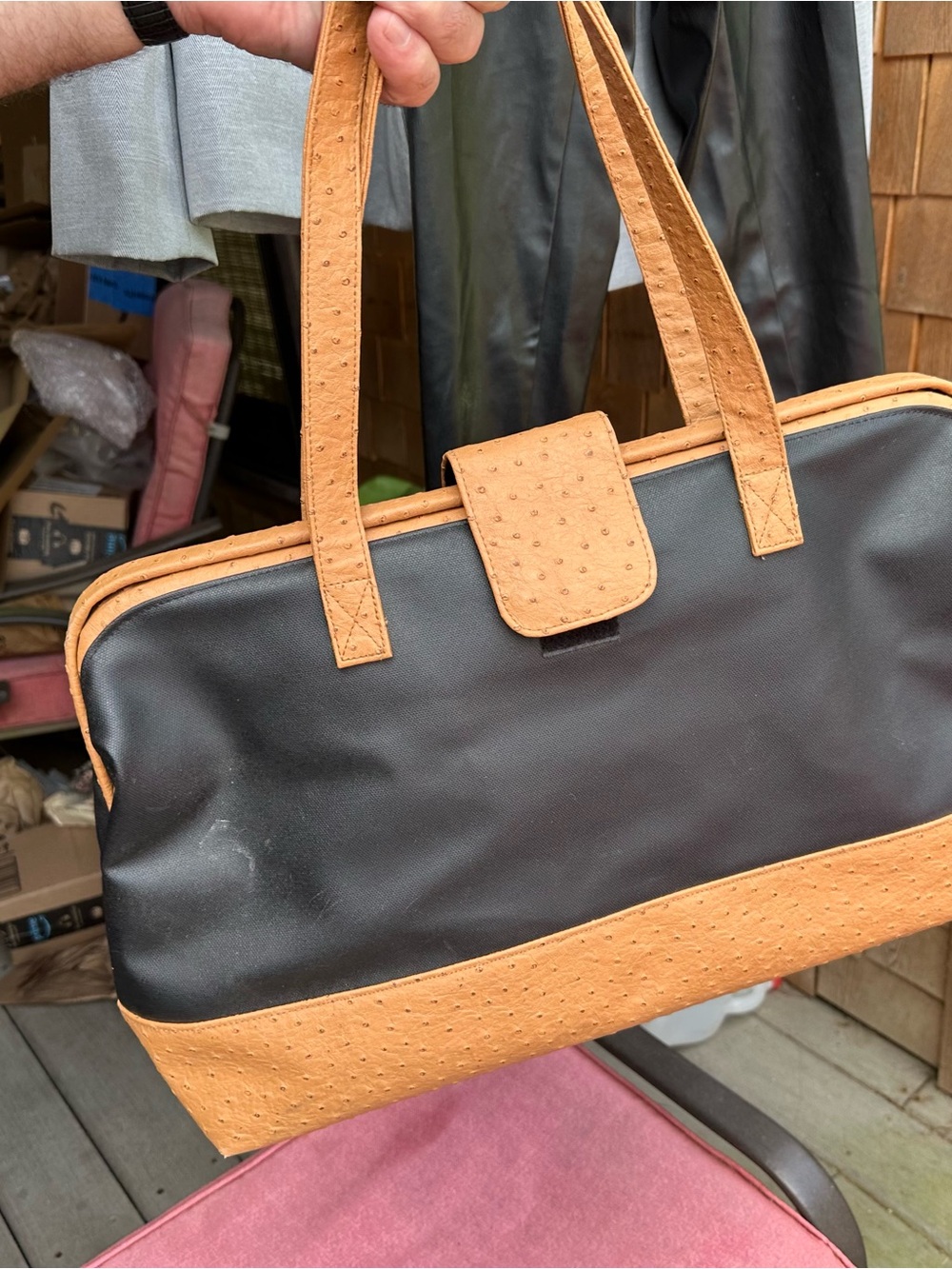 Black and Tan Two-Tone Leather Tote Bag